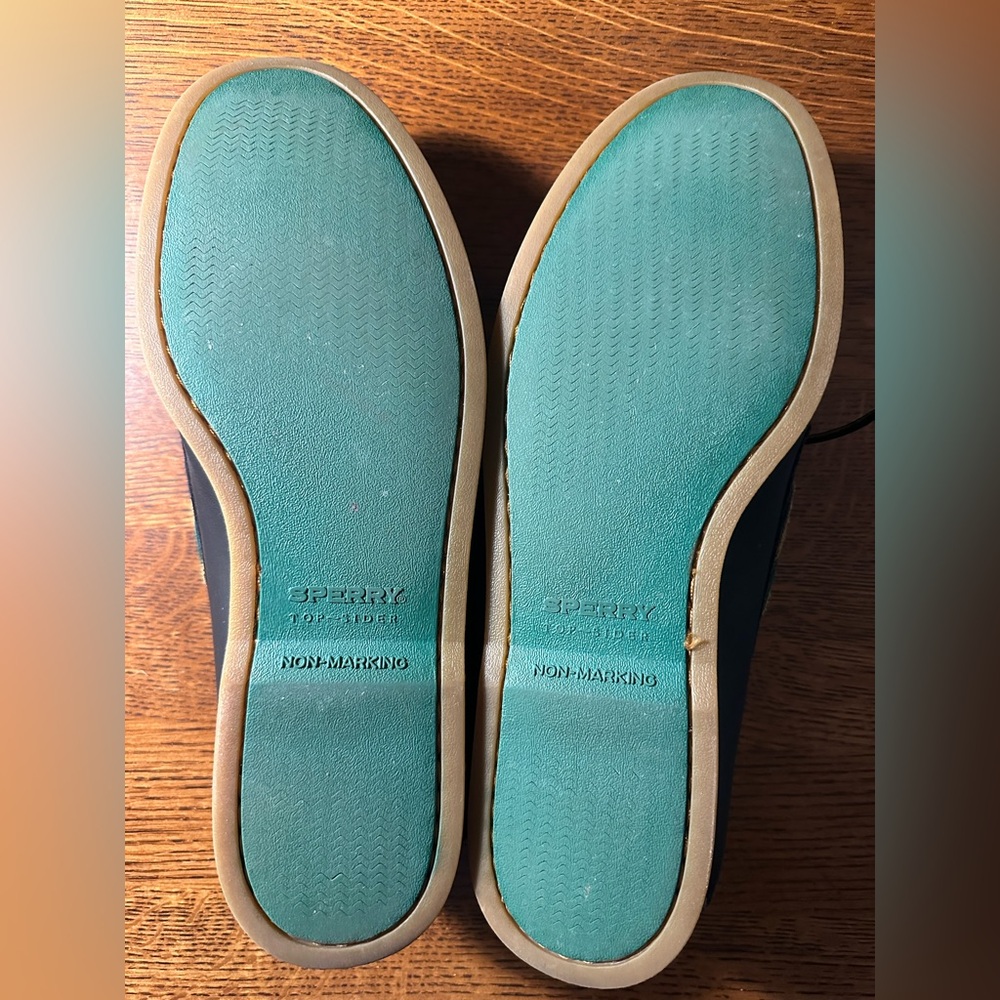 Sperry Topsider~Size 13~Navy Blue Leather~Green~Boat Shoe - Picture 8 of 8